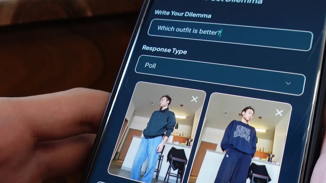 Dilemaa app screen with a dilemma post and reactions